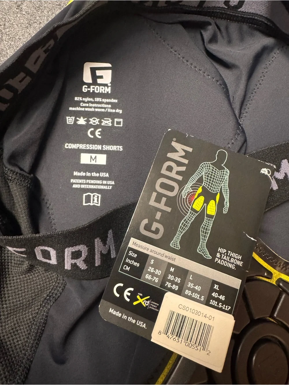 Men’s G-Form padded Black Compression Shorts - Protective Hip & Thigh gurdle